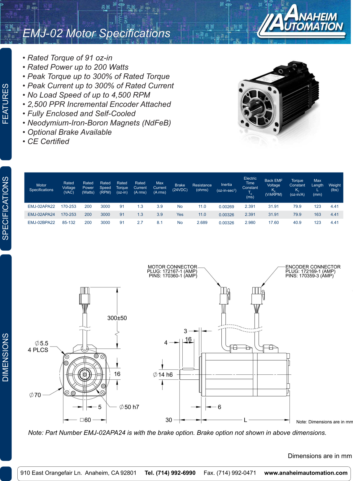 Page 2 of 7 - L010953 - PRO-E-02 Servo Systems Spec Sheet