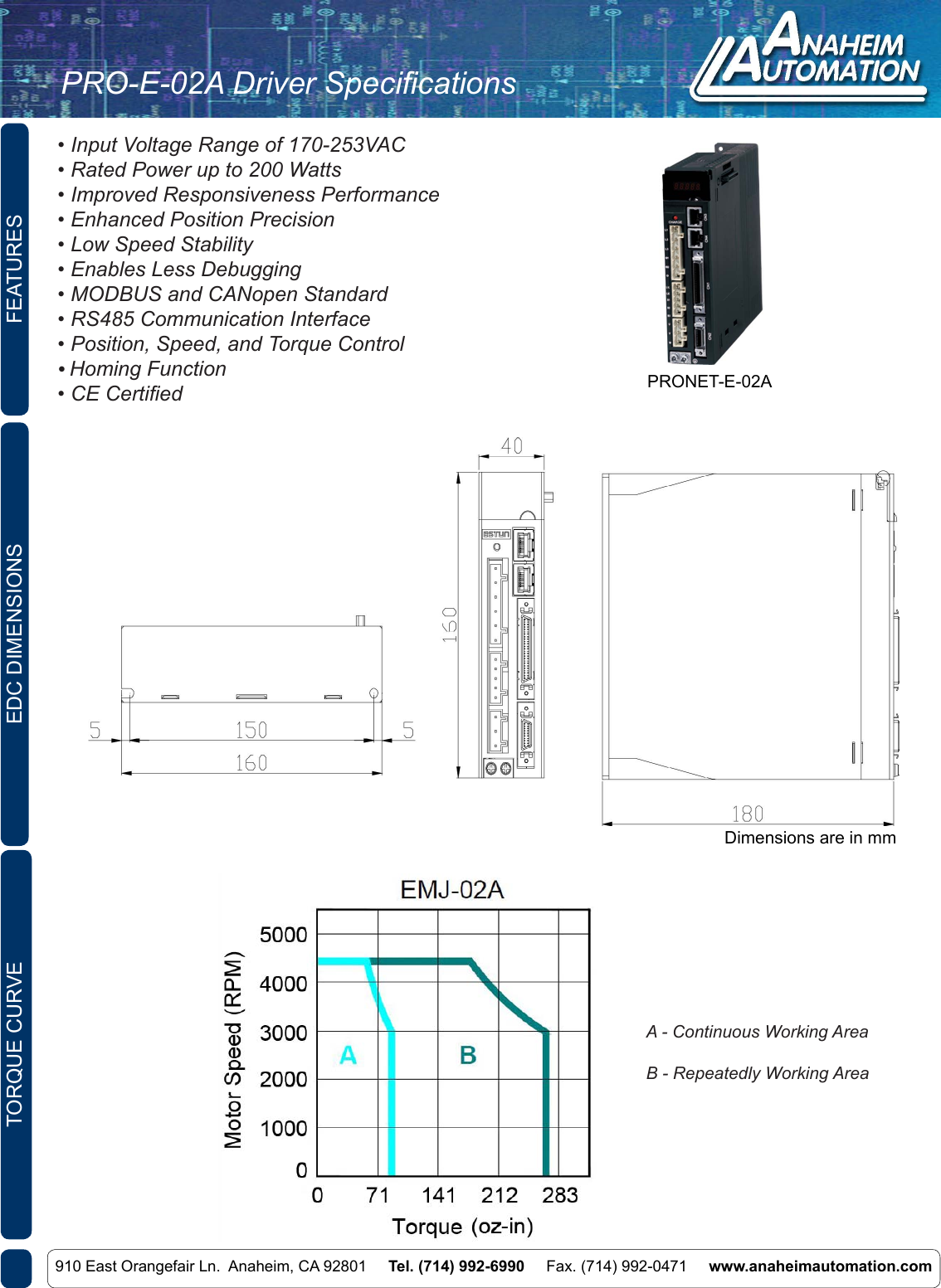 Page 3 of 7 - L010953 - PRO-E-02 Servo Systems Spec Sheet