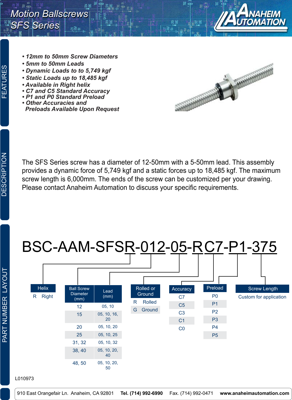 Page 1 of 2 - L010973 - SFS Ball Screw Spec Sheet