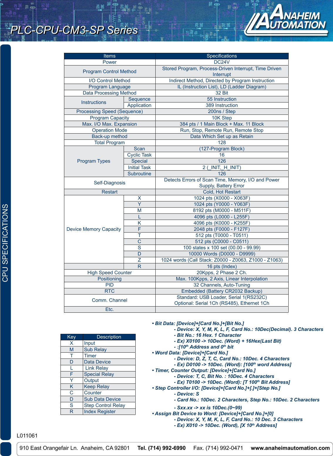 Page 2 of 7 - L011061 - PLC-CPU-CM3 Spec Sheet