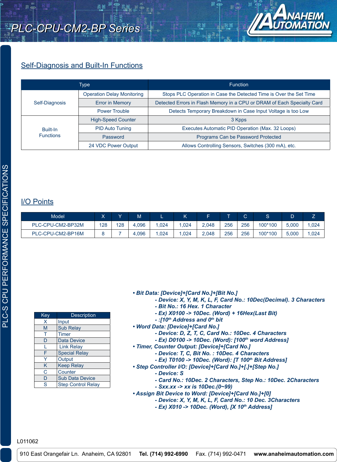 Page 2 of 7 - L011062 - PLC-CPU-CM2 Spec Sheet