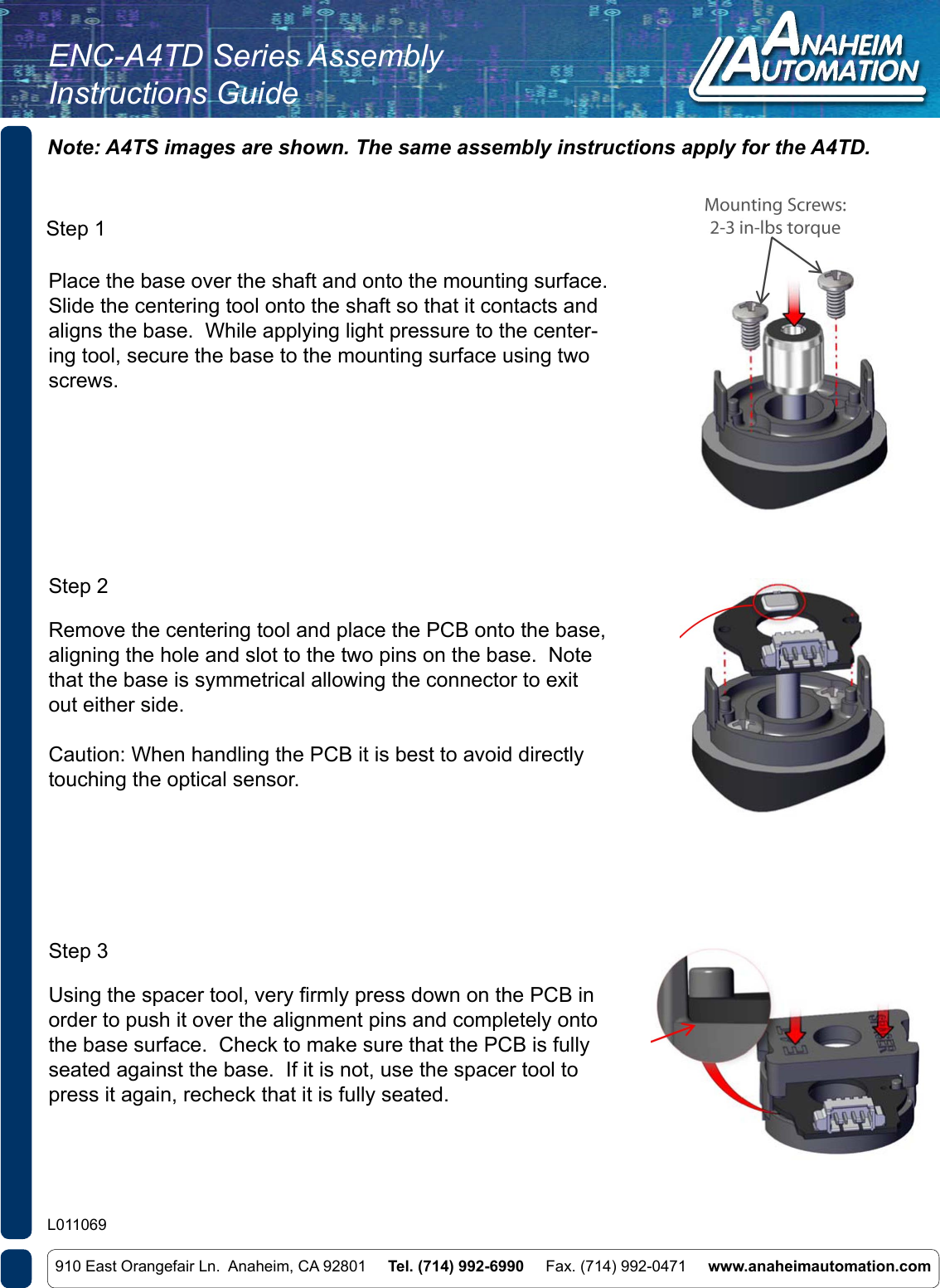 Page 1 of 2 - L011069 - ENC-A4TD Series Assembly Instructions