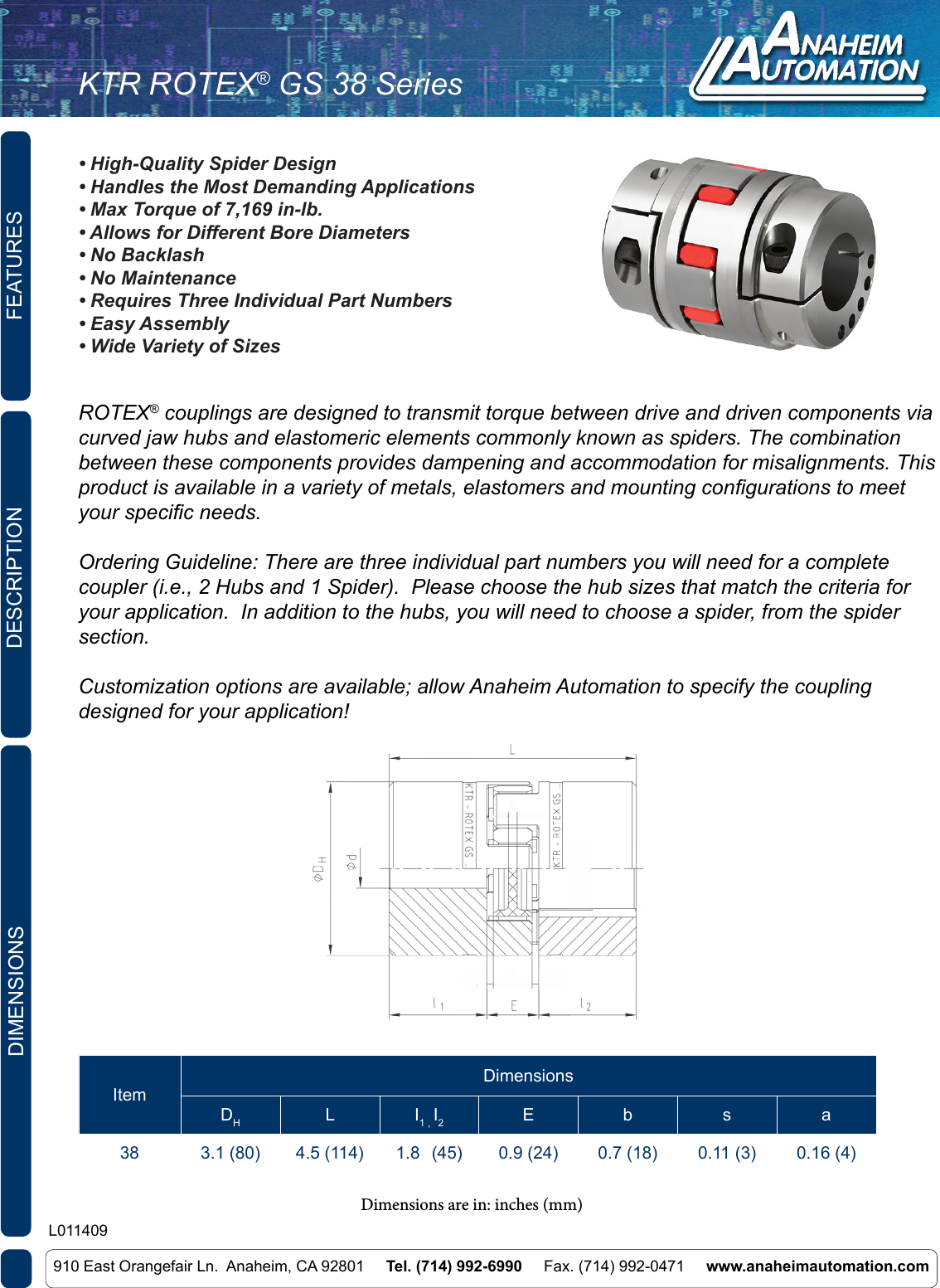 Page 1 of 3 - L011409 - CPL-KTR-38 GS Series Spec Sheet