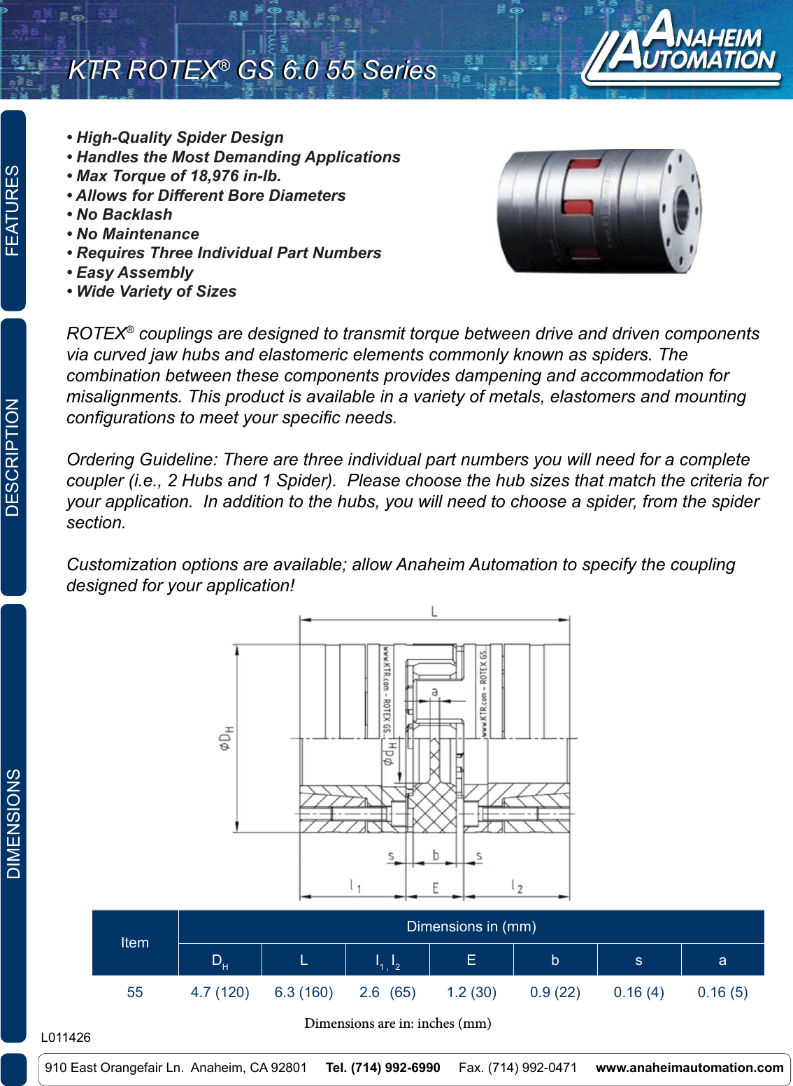 Page 1 of 3 - L011426 - CPL-KTR- 6.0 55 GS Series Spec Sheet