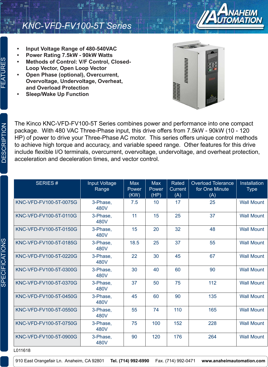 Page 1 of 4 - L011618 - KNC-VFD-FV100-5T- Series Kinco Spec Sheet