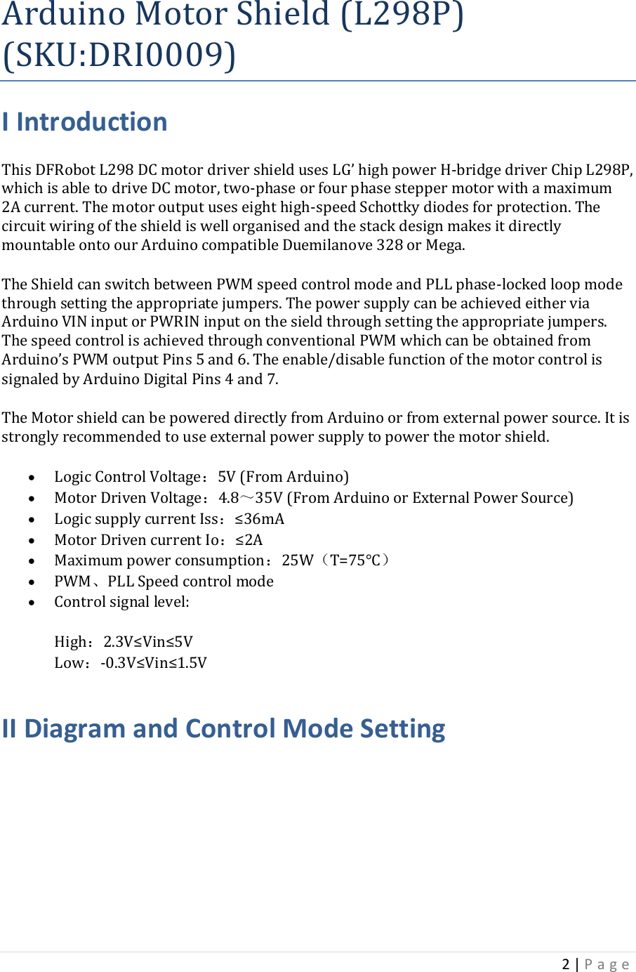 Page 2 of 7 - Arduino Motor Shield (L298) L298 Manual