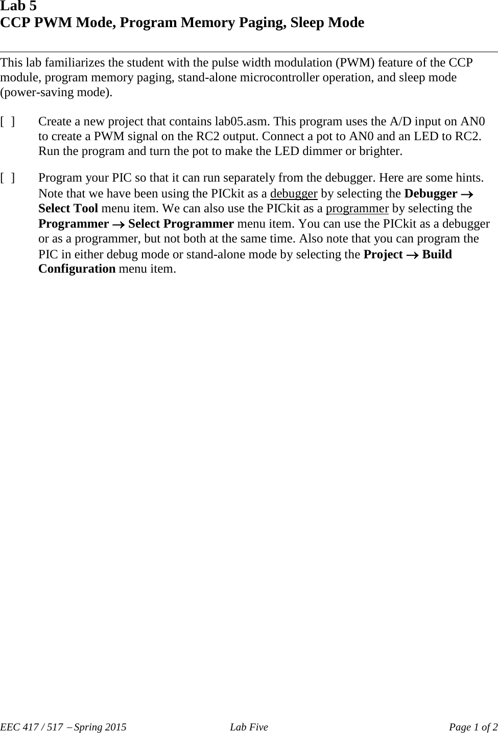 Page 1 of 2 - Lab Five Lab05 Instructions