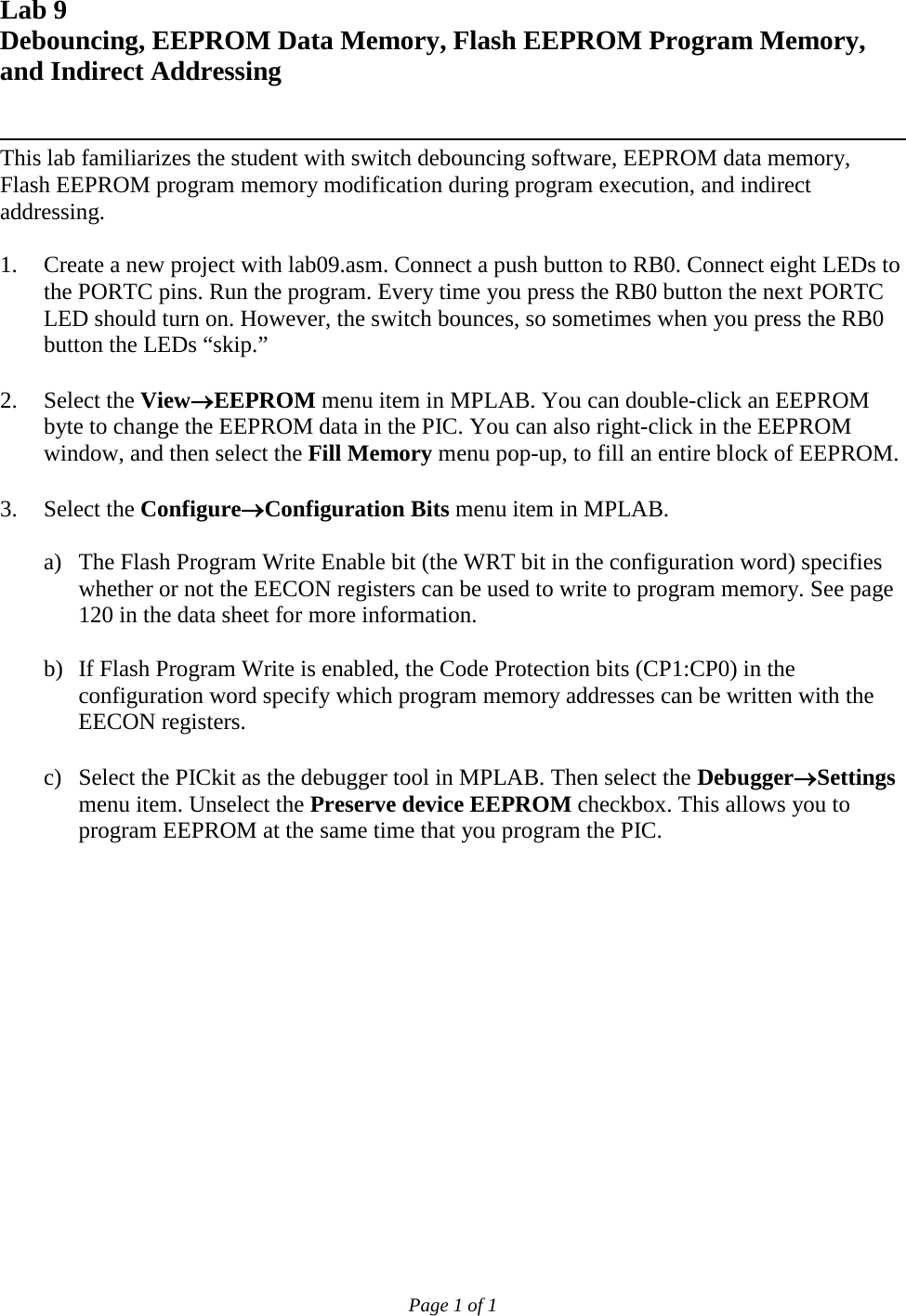 Page 1 of 1 - Lab Nine Lab09 Instructions