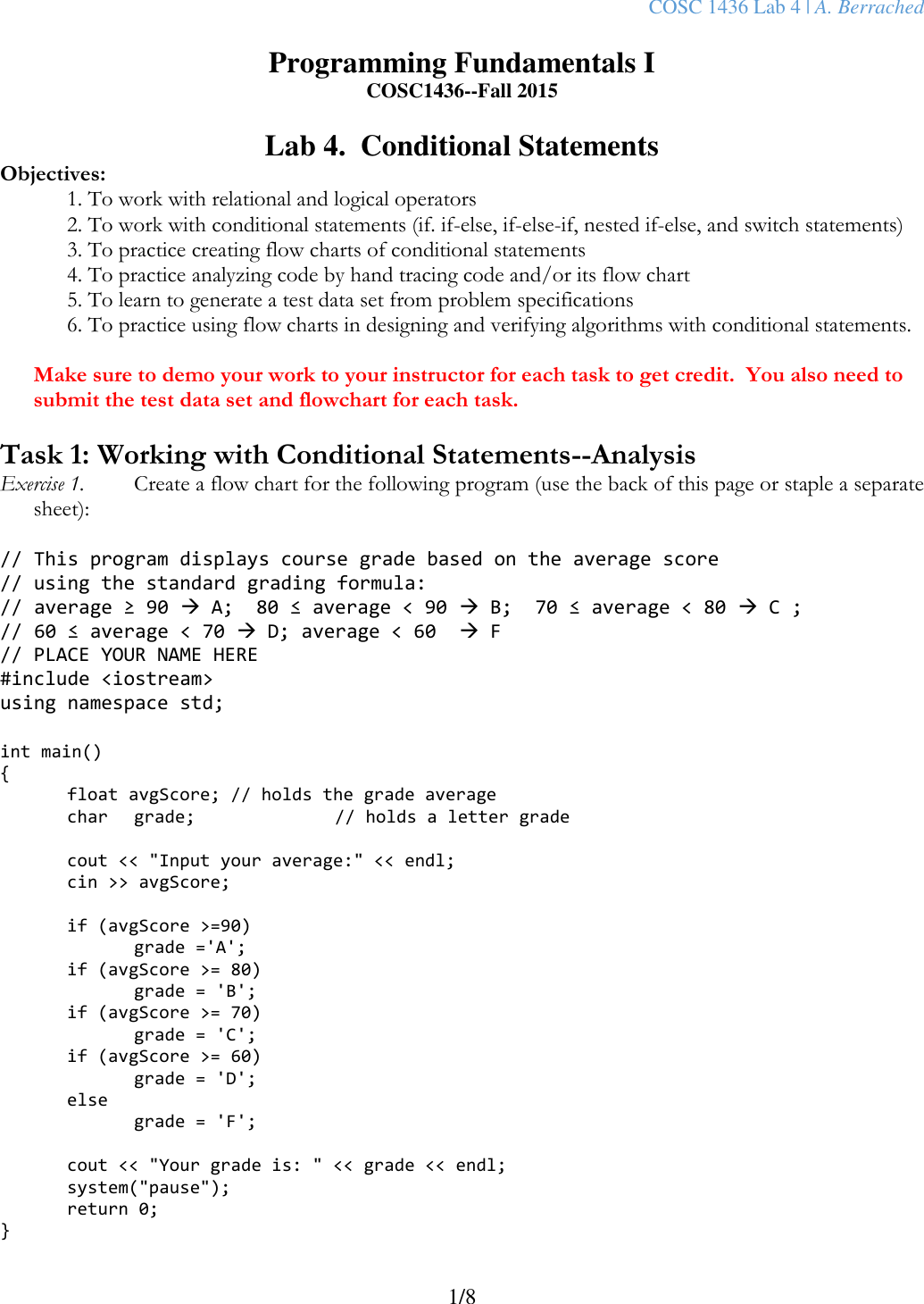 Page 1 of 8 - COSC 1436 Lab 4 Instructions