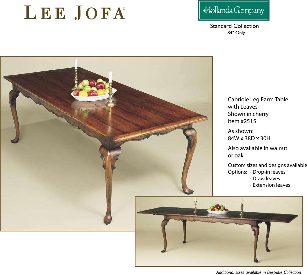 Page 1 of 2 - Lee Jofa Cabriole Leg Farm Table Tearsheet