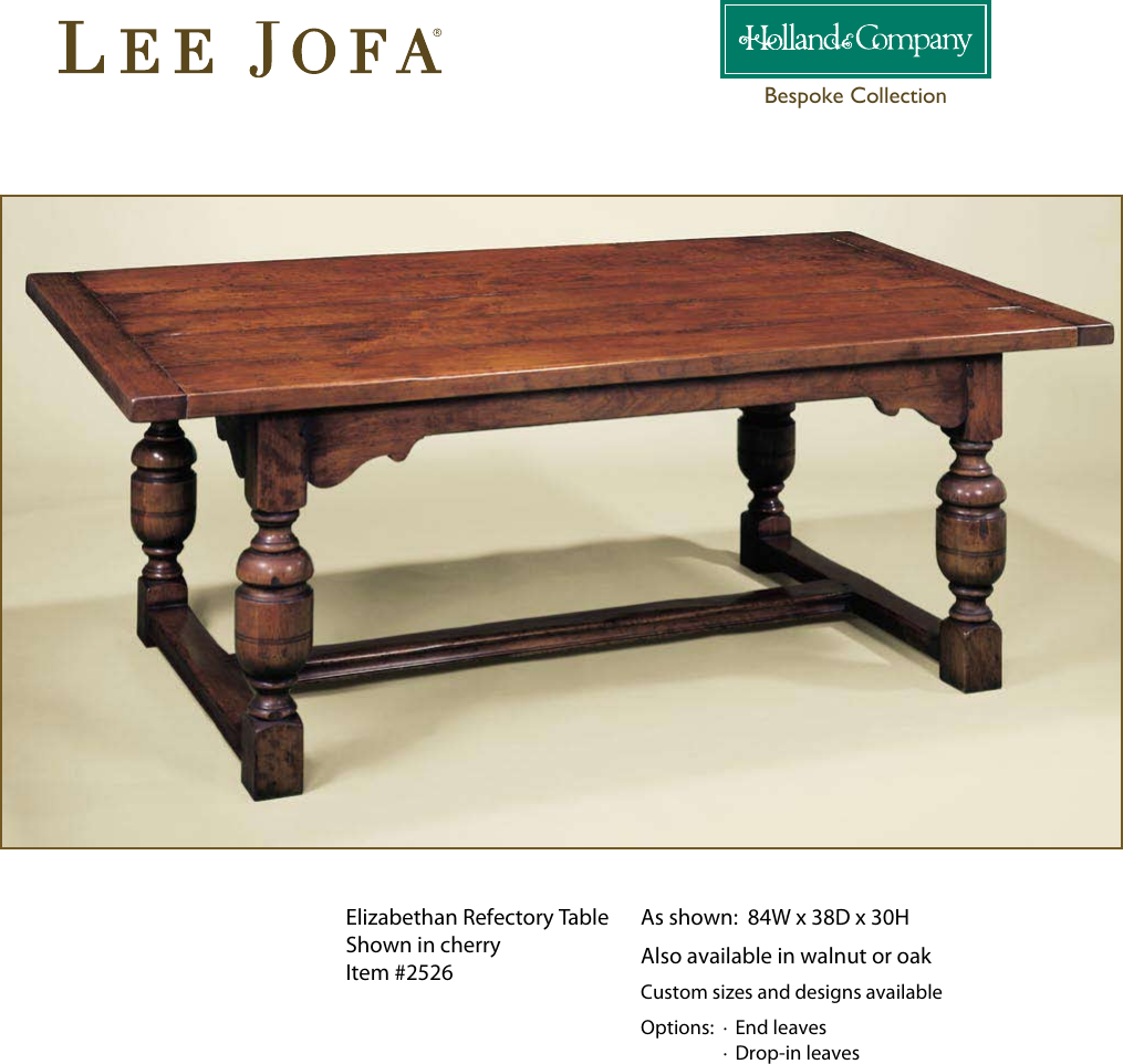 Page 1 of 1 - Lee Jofa Elizabethan Refectory Table Tearsheet