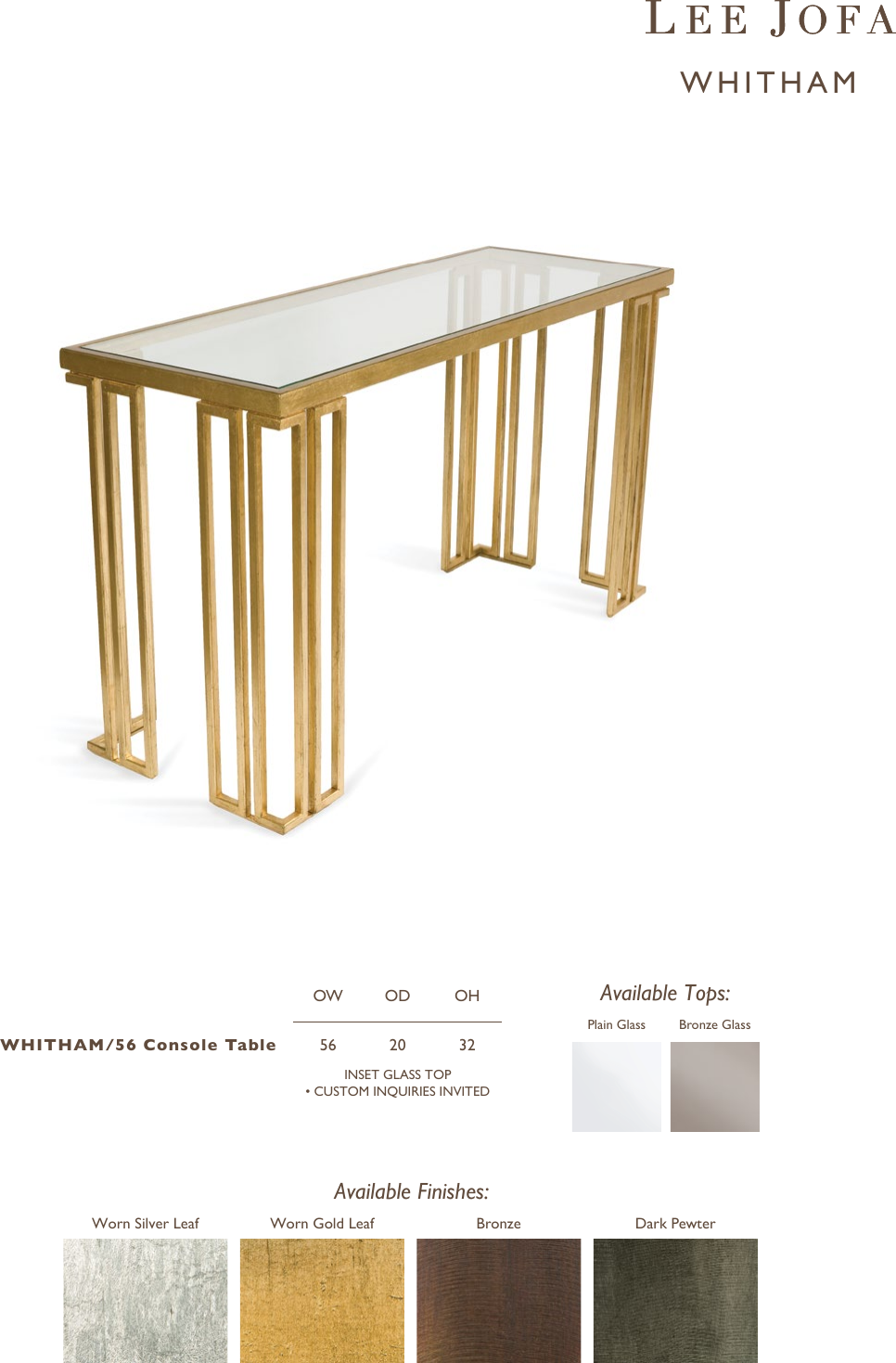 Page 1 of 1 - Lee Jofa Whitham Console Table Tearsheet