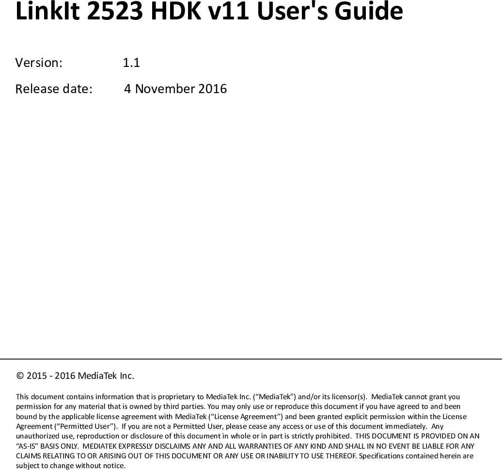 LinkIt 2523 HDK V11 User's Guide Link It Users