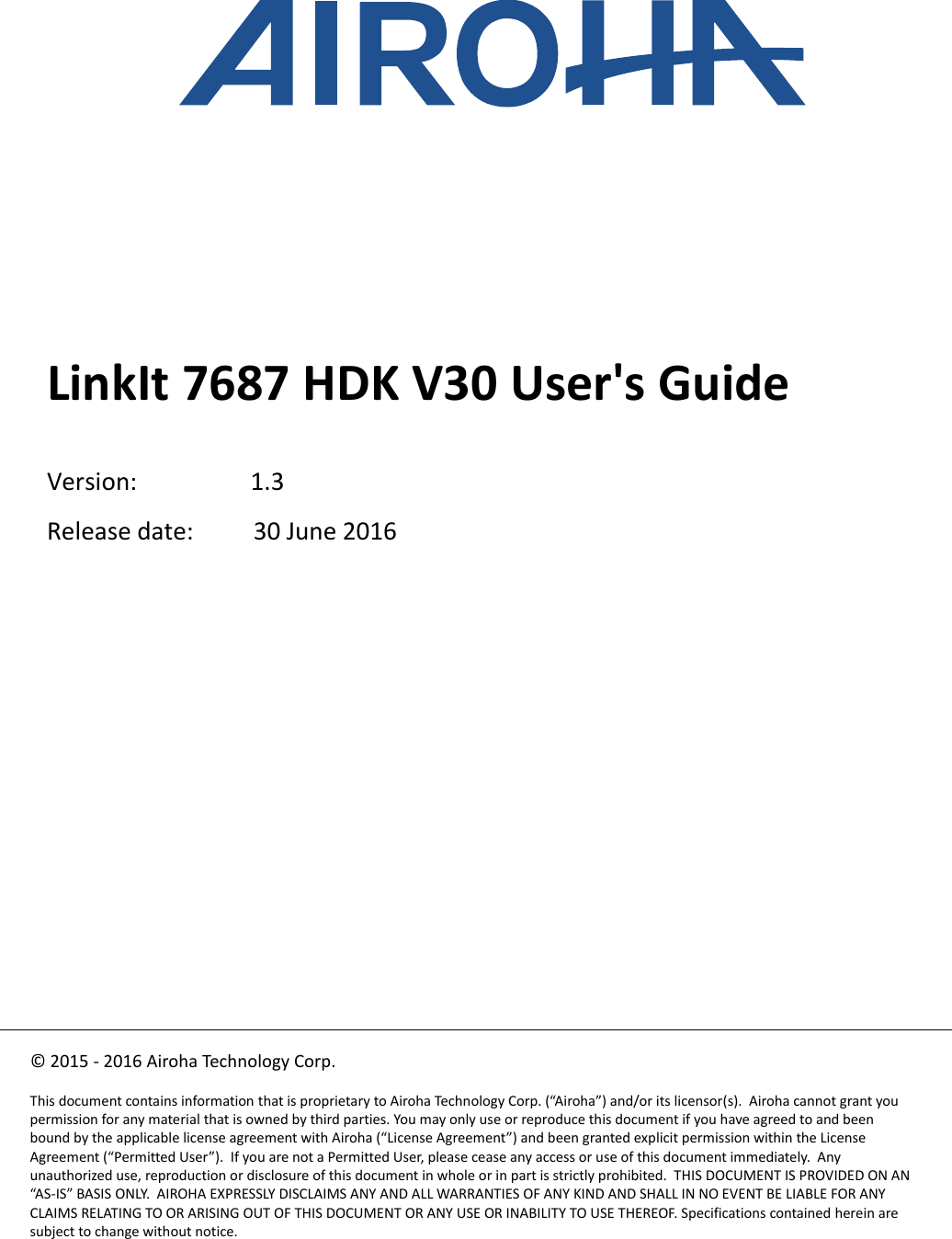 LinkIt 7687 HDK V30 User's Guide Link It Users