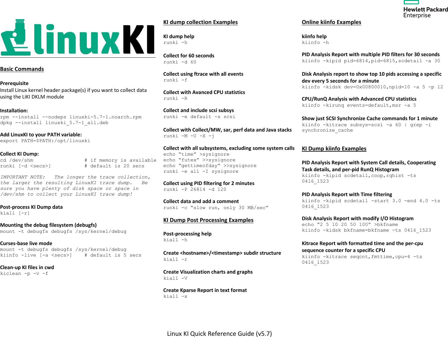 Page 1 of 3 - LinuxKI Quick Reference Guide Linux KI Ref