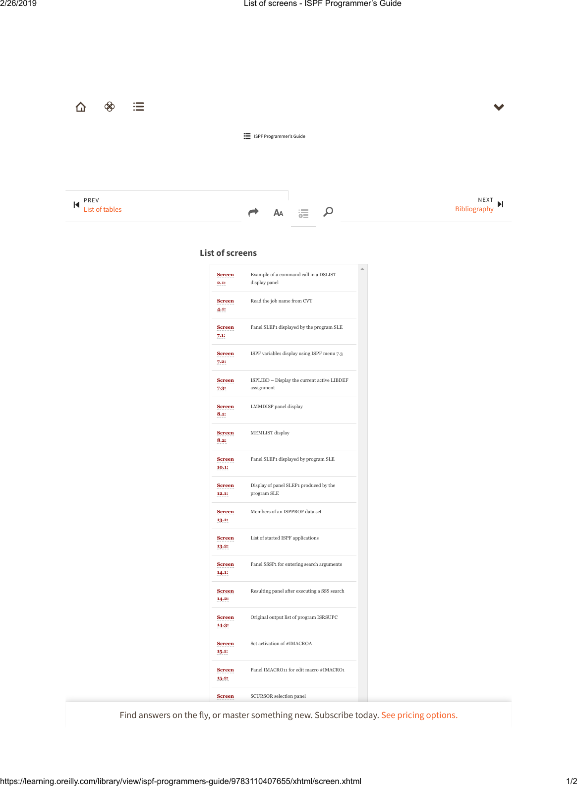 List Of Screens ISPF Programmer’s Guide