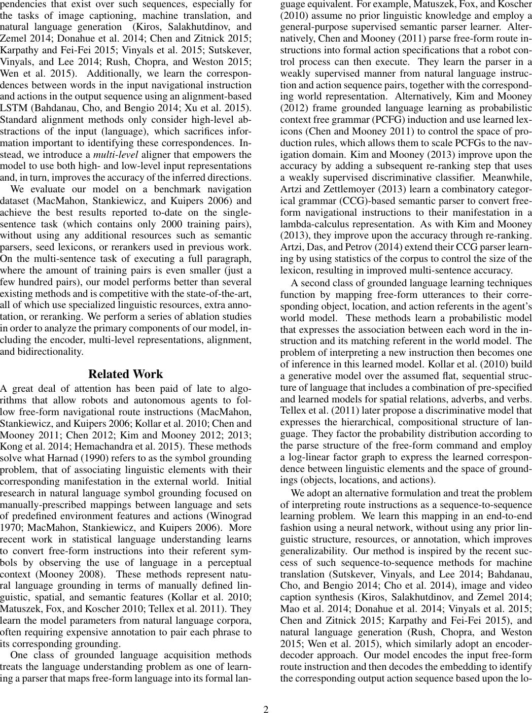Page 2 of 8 - Listen, Attend, And Walk: Neural Mapping Of Navigational Instructions To Action Sequences Walk