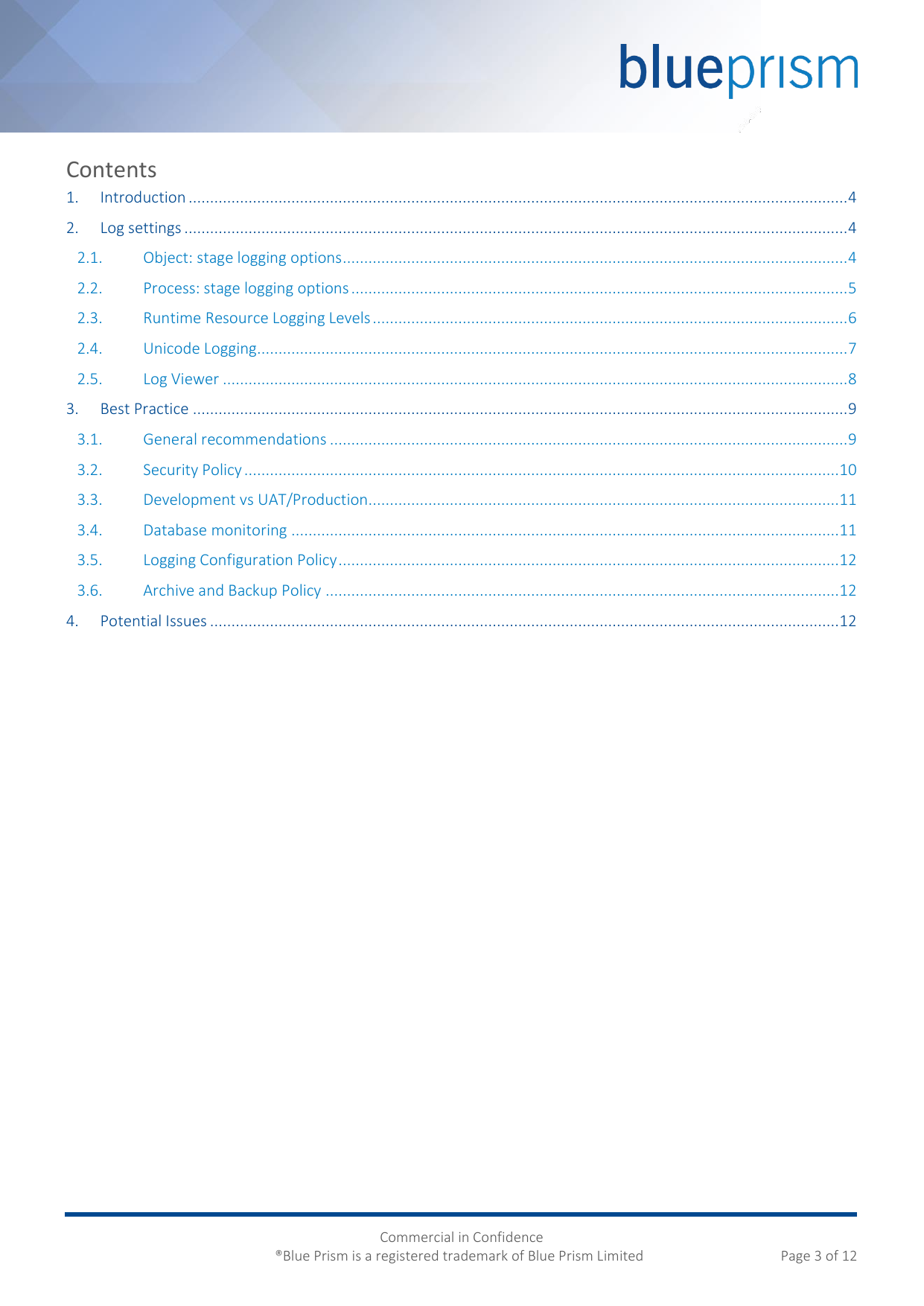 Page 3 of 12 - Blue Prism Logging Best Practices Guide