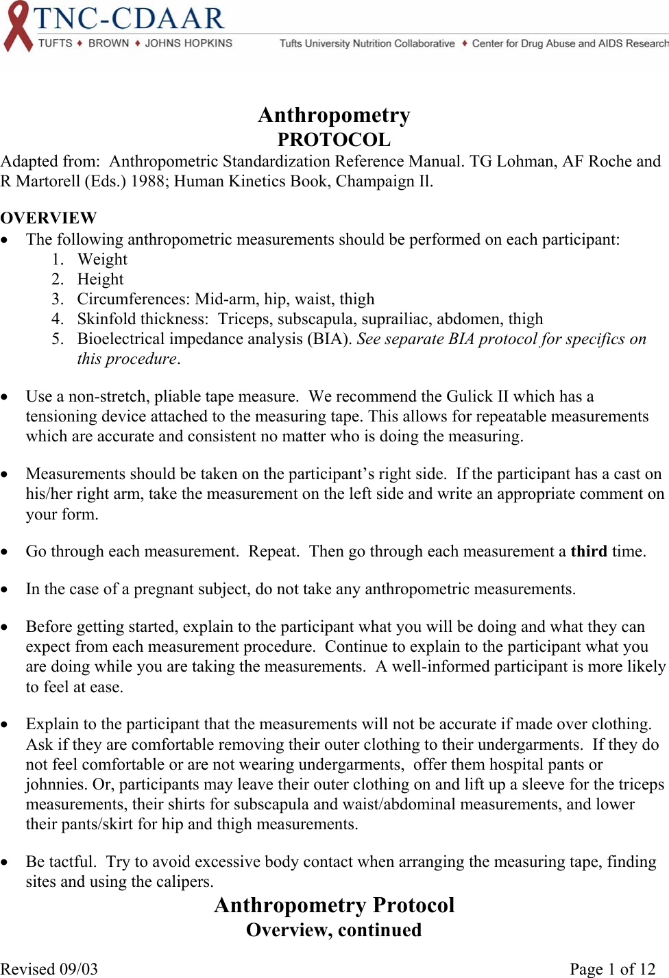 Page 1 of 12 - AnthropLNG Lohman Et Al 1991 Anthropometric Standarization Reference Manual