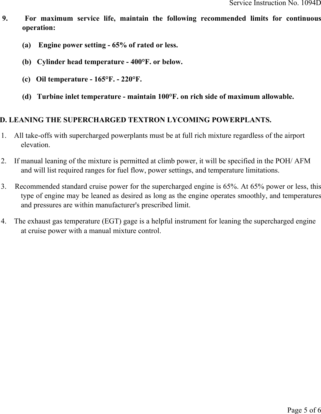 Page 5 of 6 - Lycoming Service Bulletin On Leaning Procedures SI1094D