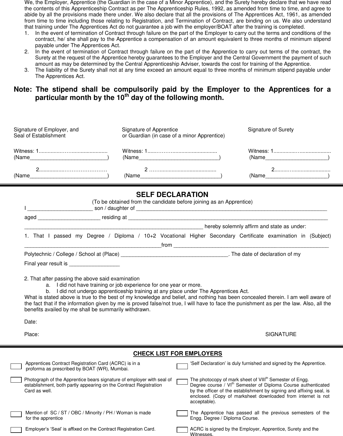 Page 2 of 2 - APPRENTICES CONTRACT REGISTRATION CARD MANUAL SUBMISSION Apprentice Blank Form