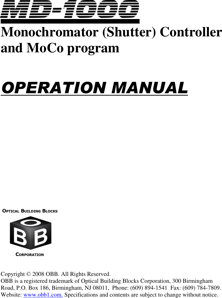 MD 1000 Monochromator Controller Op Manual OBB Rev G Autocal