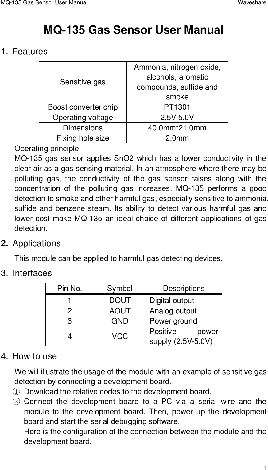 Page 1 of 2 - MQ-135-Gas-Sensor-User Manual