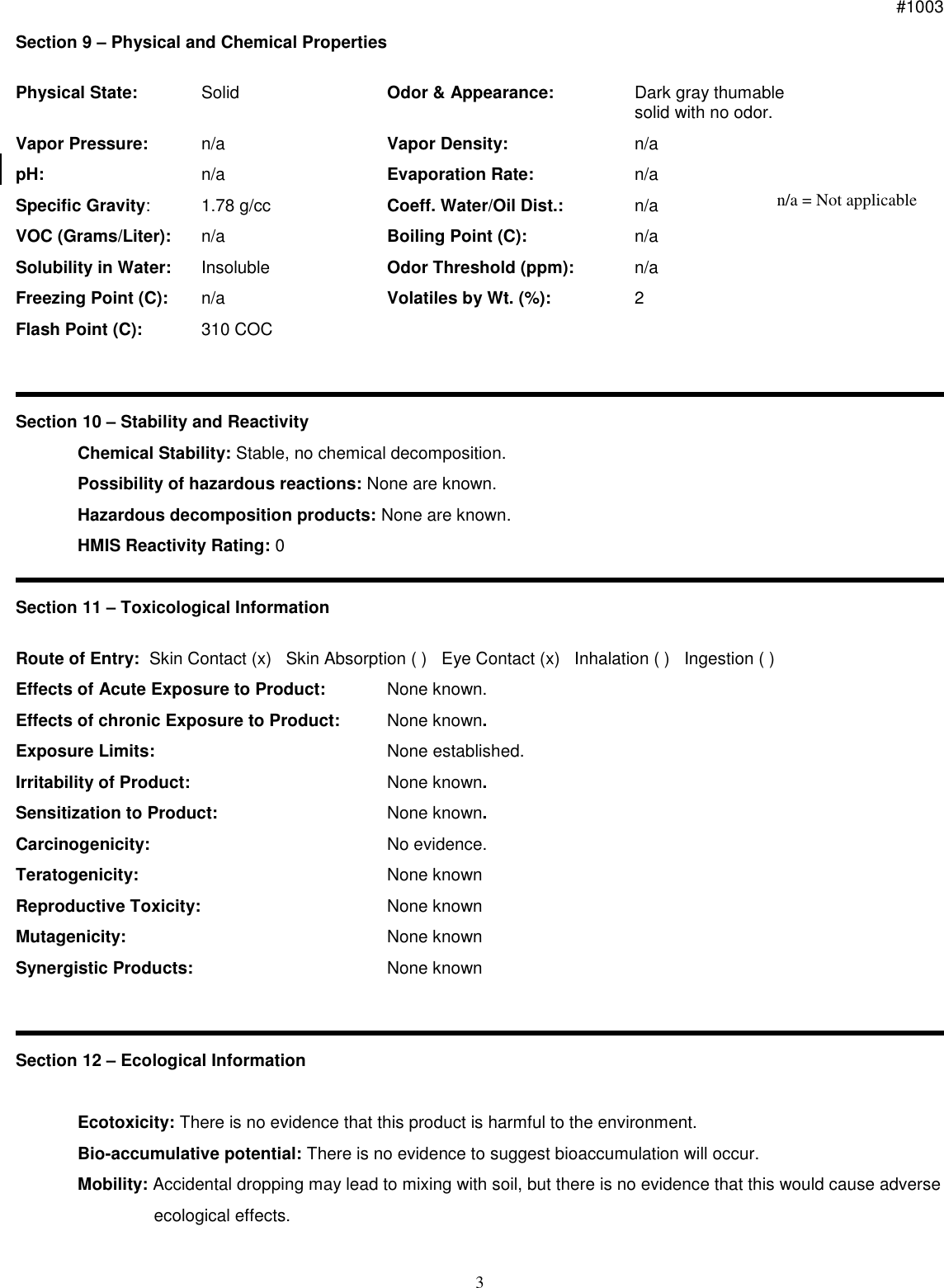 Page 3 of 4 - MATERIAL SAFETY DATA SHEET Duct Seal SDS MSDS-Duct-Seal