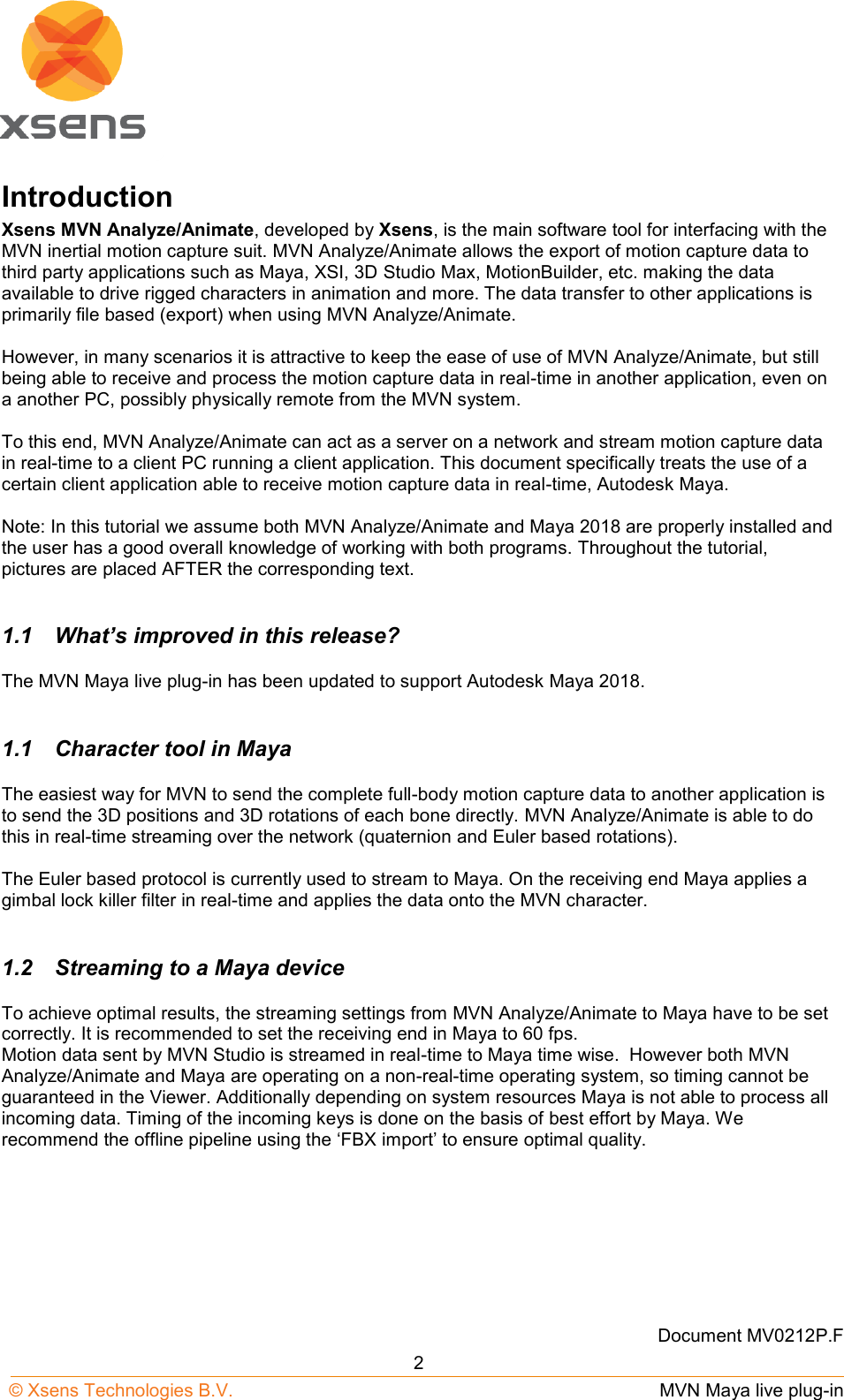 Page 4 of 12 - MVN Maya Live Plug-in User Manual