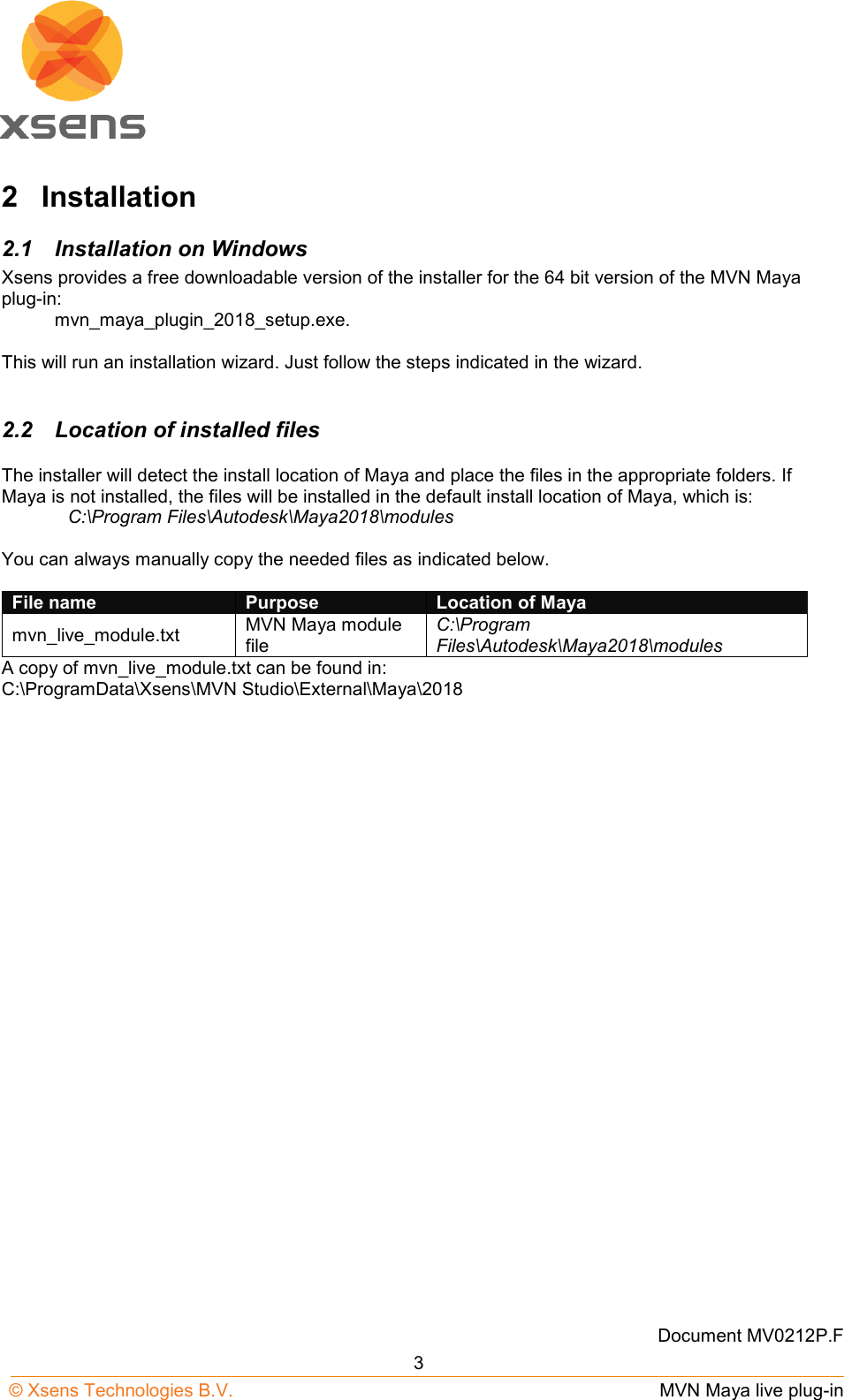 Page 5 of 12 - MVN Maya Live Plug-in User Manual