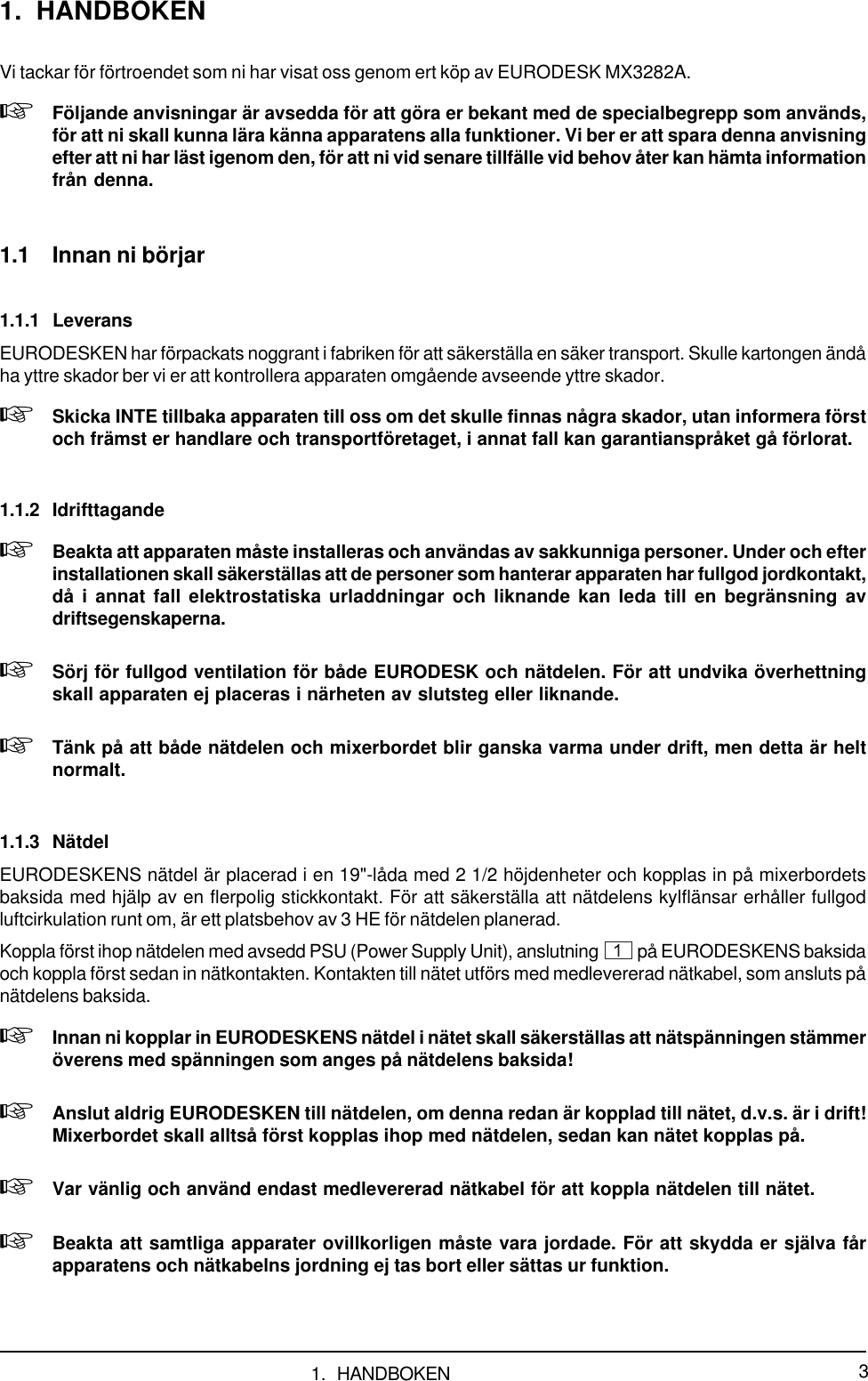 Page 3 of 11 - EURODESK MX3282A Behringer User Manual (Swedish) P0029 M SV