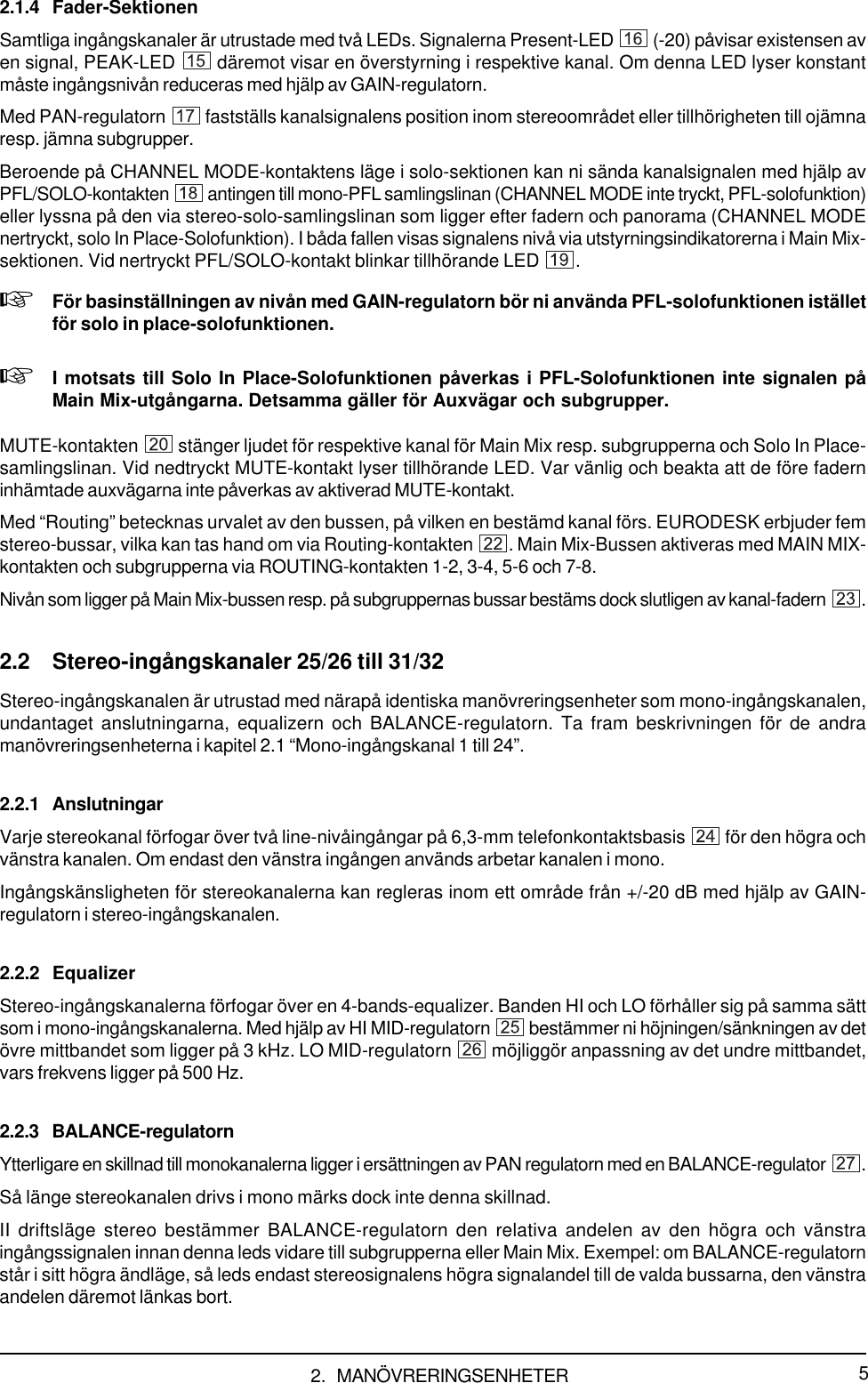 Page 5 of 11 - EURODESK MX3282A Behringer User Manual (Swedish) P0029 M SV