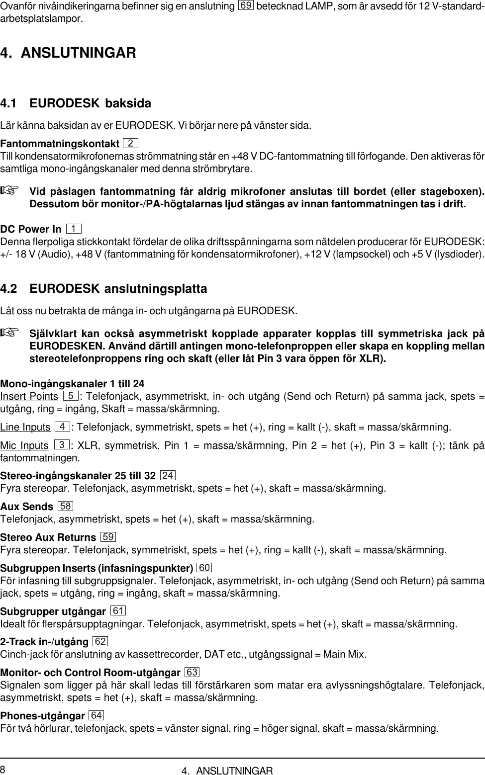 Page 8 of 11 - EURODESK MX3282A Behringer User Manual (Swedish) P0029 M SV