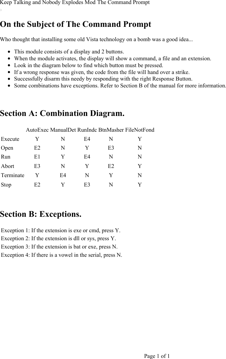 Page 1 of 1 - Keep Talking And Nobody Explodes Example Manual Page