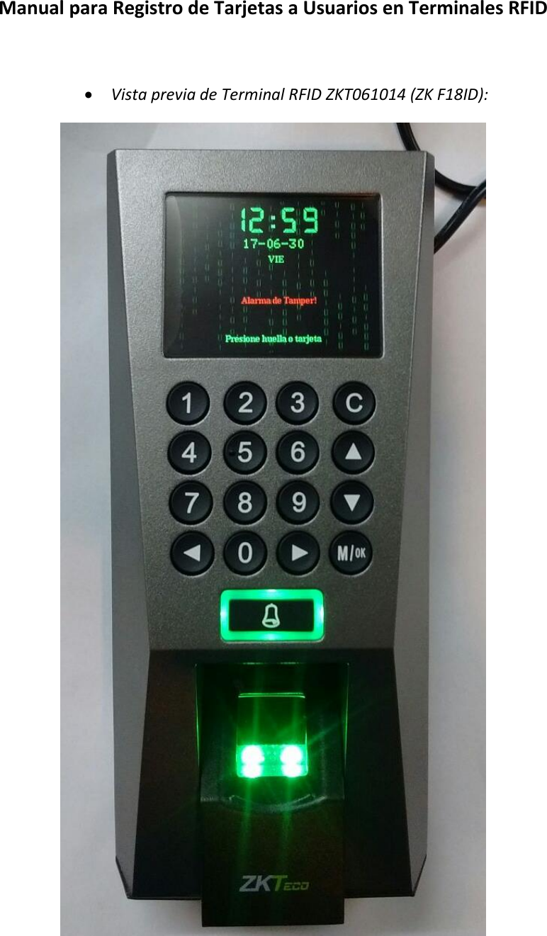 Page 1 of 9 - Manual Para Registrar Tarjetas A Usuarios En Terminales RFID