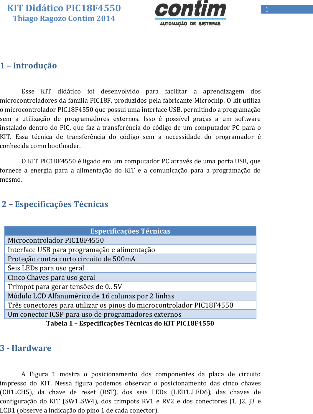 Page 1 of 7 - Manual KIT PIC18F4550 V3 Manual-KIT-PIC18F4550