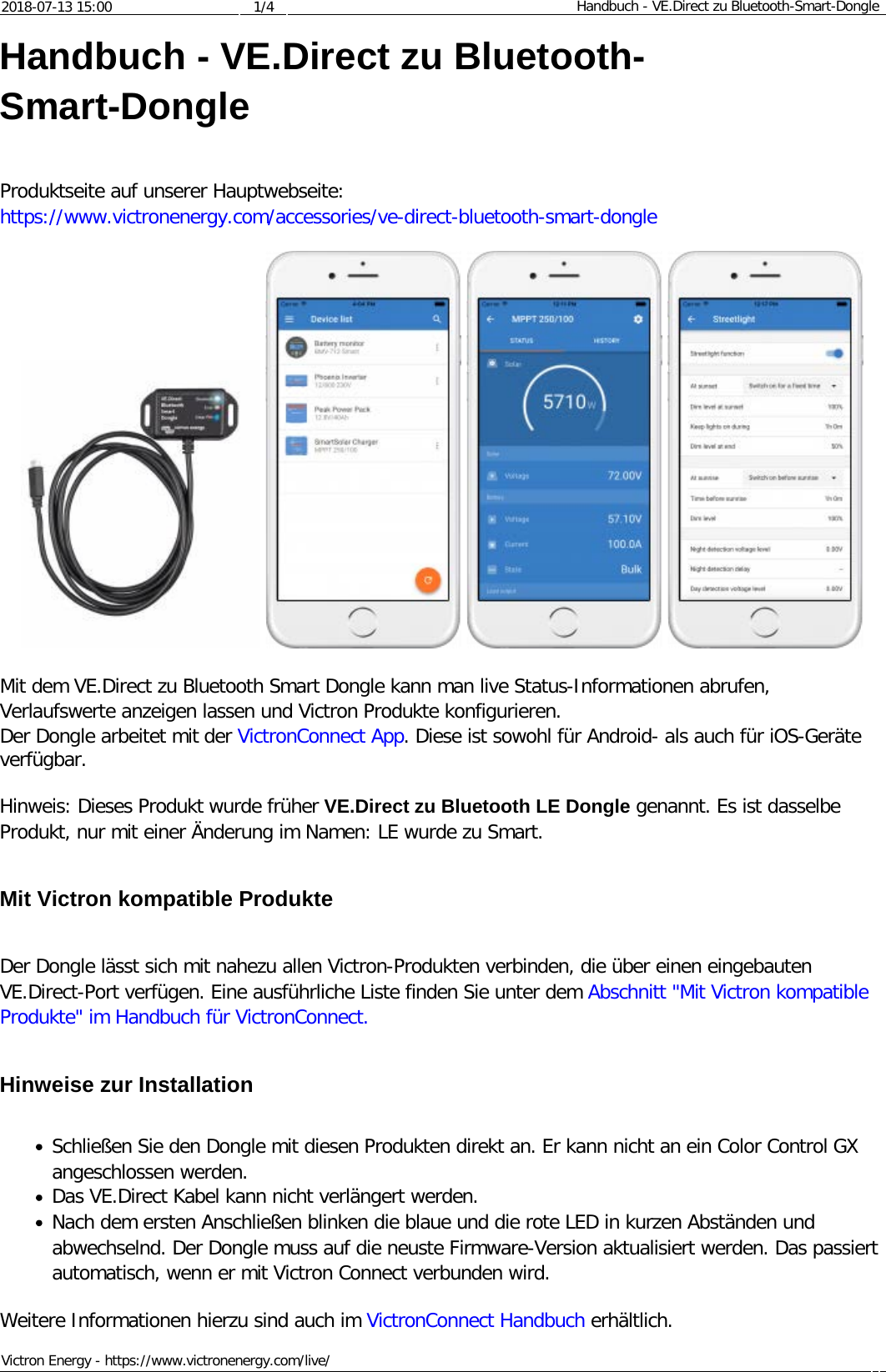 Page 1 of 4 - Manual - VE.Direct To Bluetooth Smart Dongle Manual-VE.Direct-to-Bluetooth--Smart-Dongle-DE