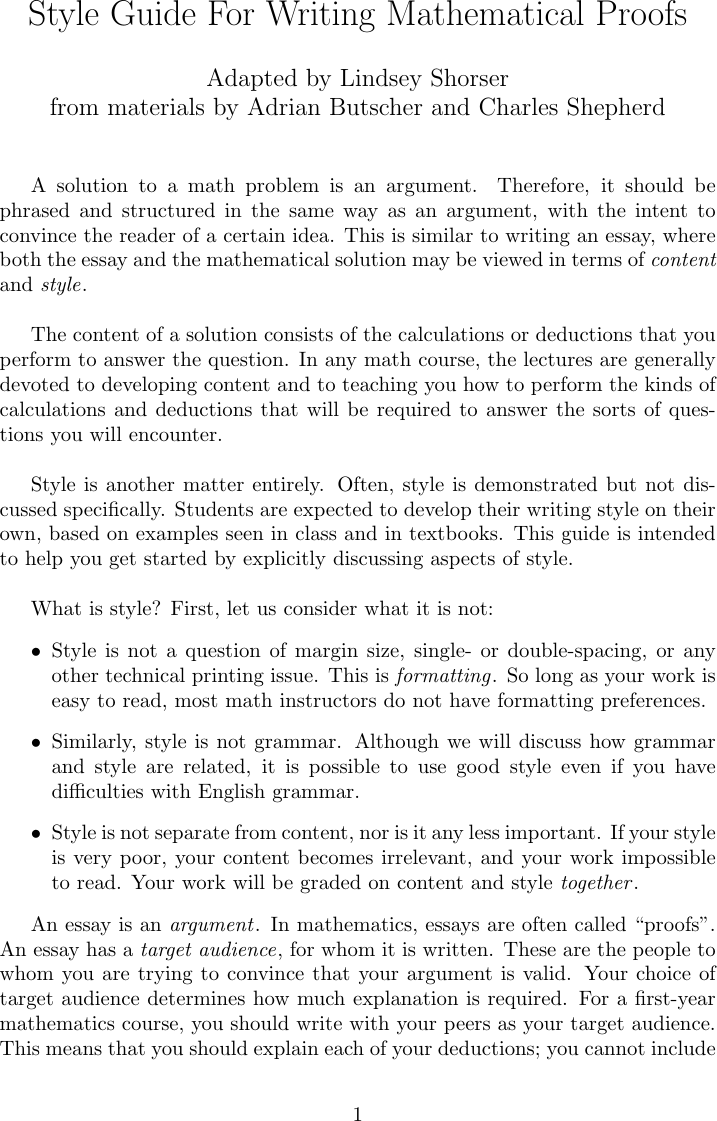 Page 1 of 7 - Math Style Guide