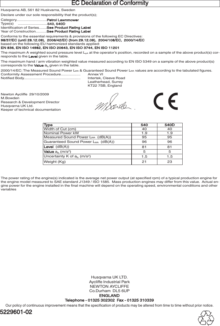 Page 9 of 9 - OM, McCulloch, M40-450 C, CD, CPR, CDPR, 965969401, 965969501, 965984501, 965984601, 2011-02, Lawn Mower !! Mc Culloch B40-450C