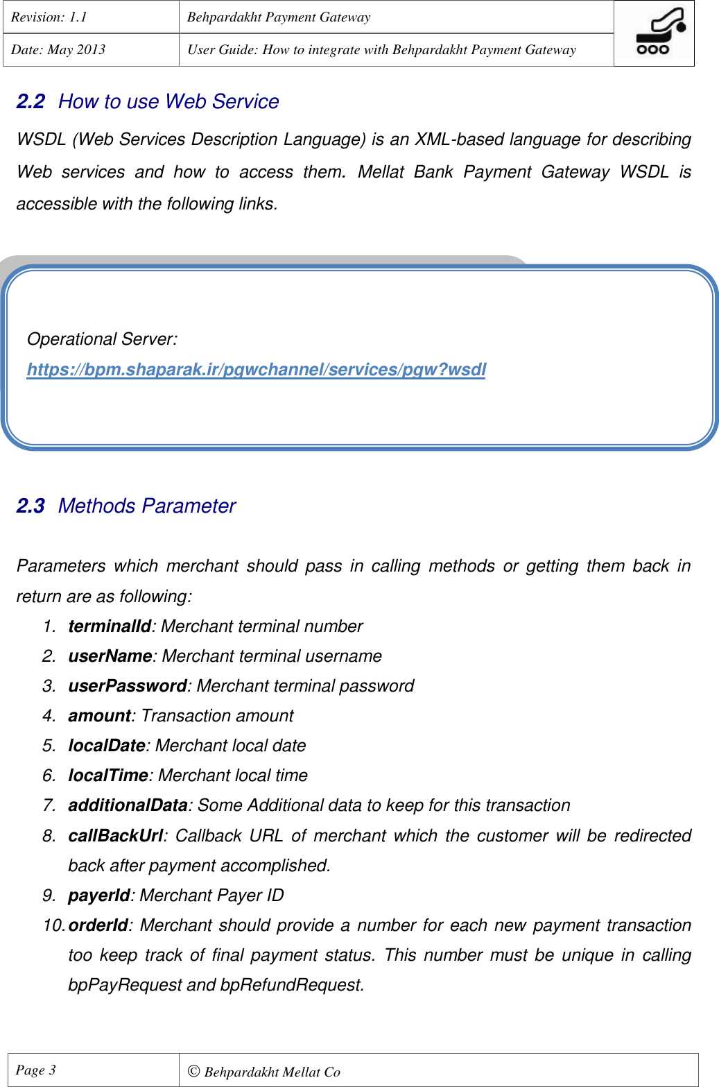 Page 4 of 11 - Behpardakht Mellat - Payment Gateway PGW User Manual English Ver 1.1