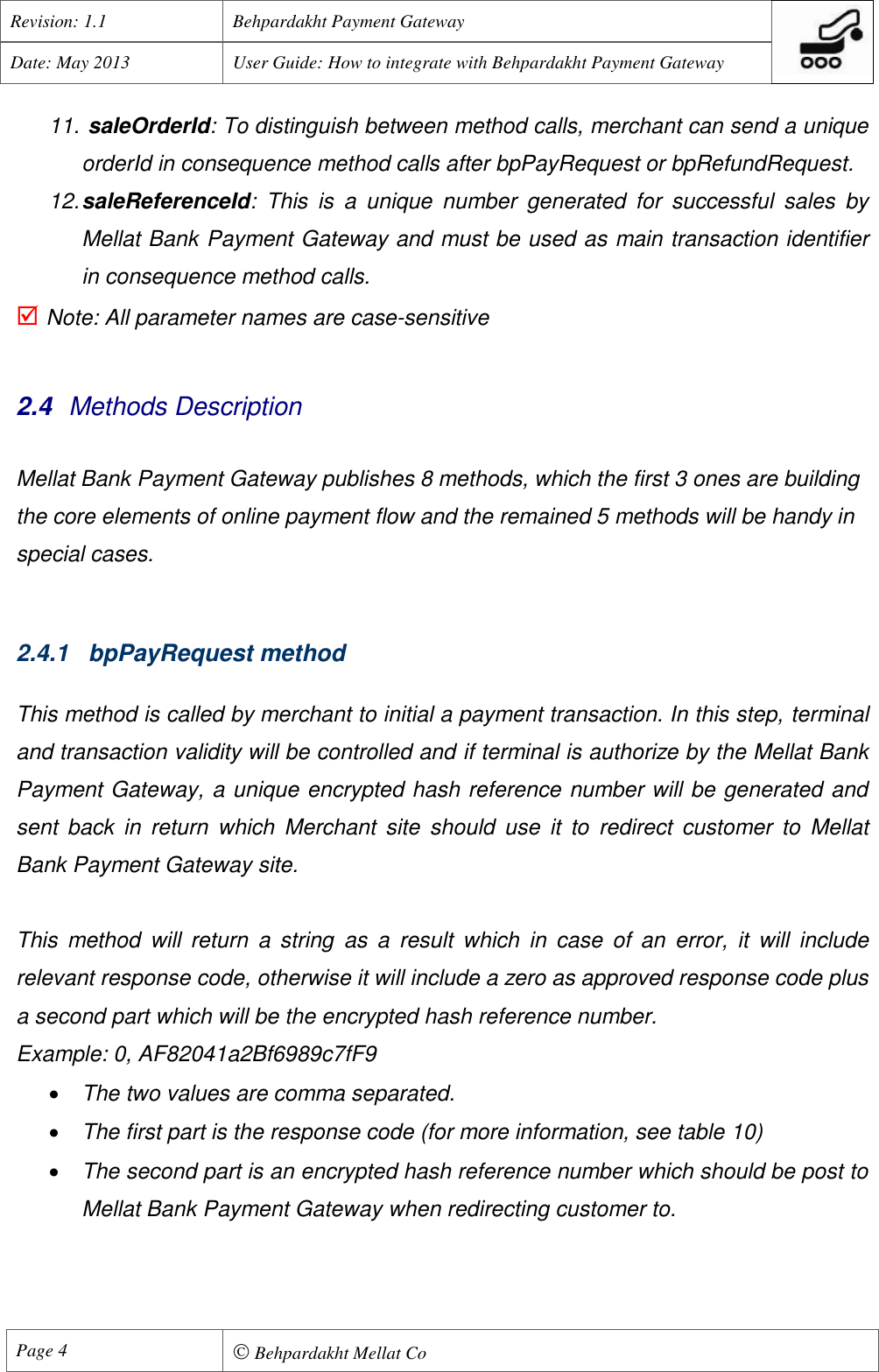 Page 5 of 11 - Behpardakht Mellat - Payment Gateway PGW User Manual English Ver 1.1