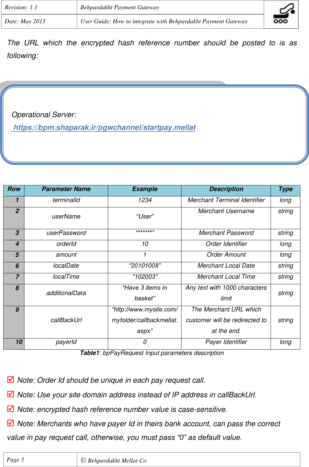 Page 6 of 11 - Behpardakht Mellat - Payment Gateway PGW User Manual English Ver 1.1