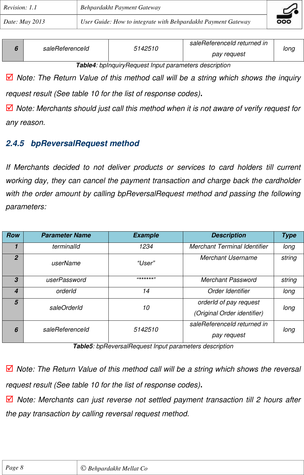 Page 9 of 11 - Behpardakht Mellat - Payment Gateway PGW User Manual English Ver 1.1
