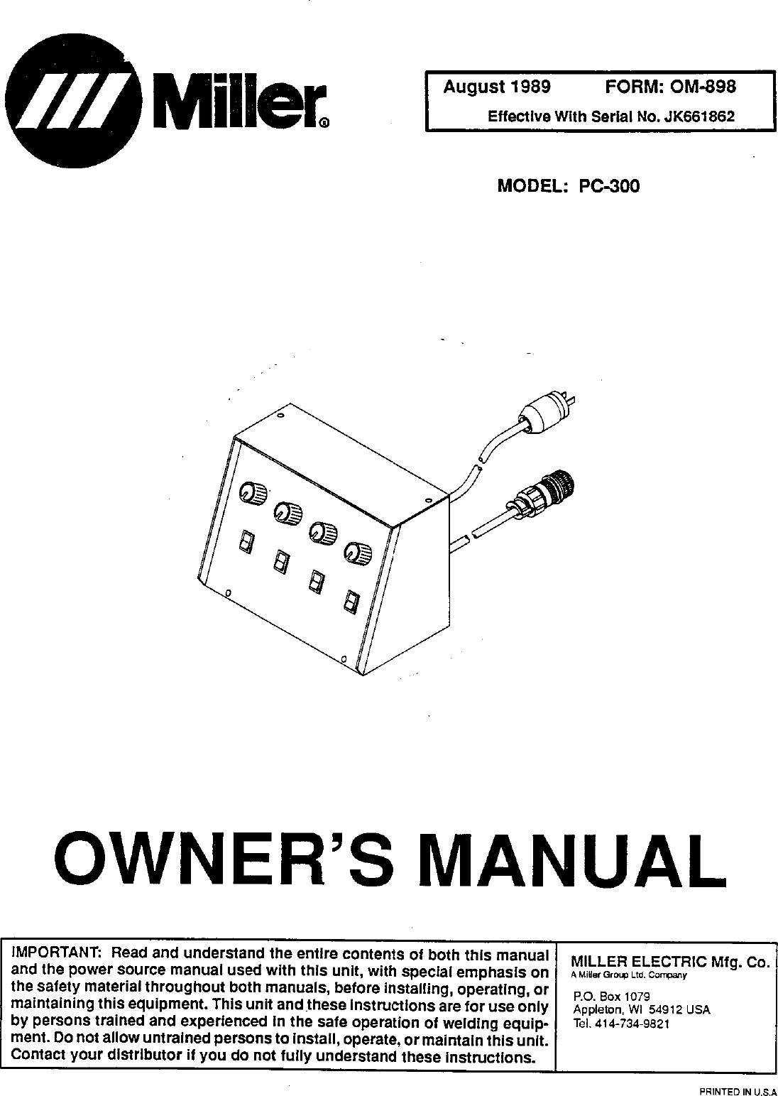 Miller PC 300 Pulse Control Manual