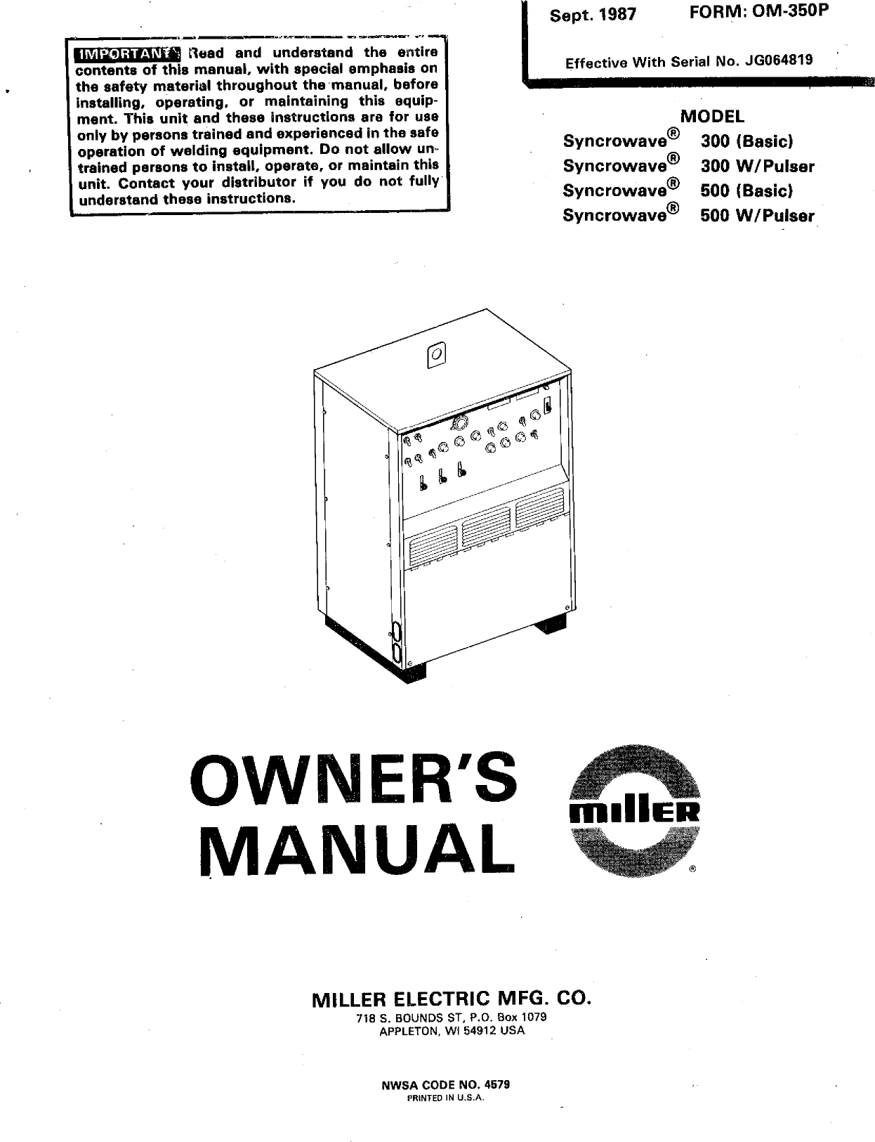 Miller Syncrowave 300 Manual