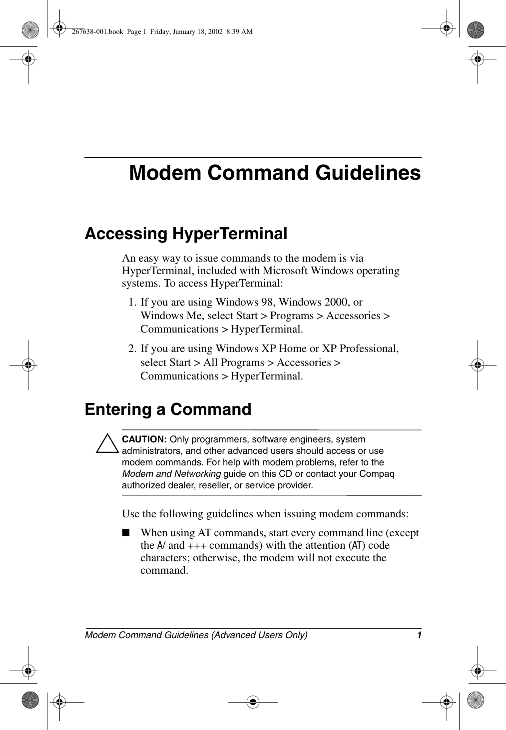 Modem Command Guidelines (Advanced Users Only)