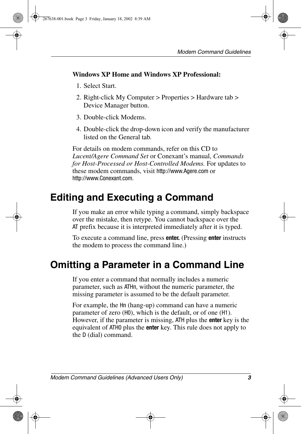 Modem Command Guidelines (Advanced Users Only)