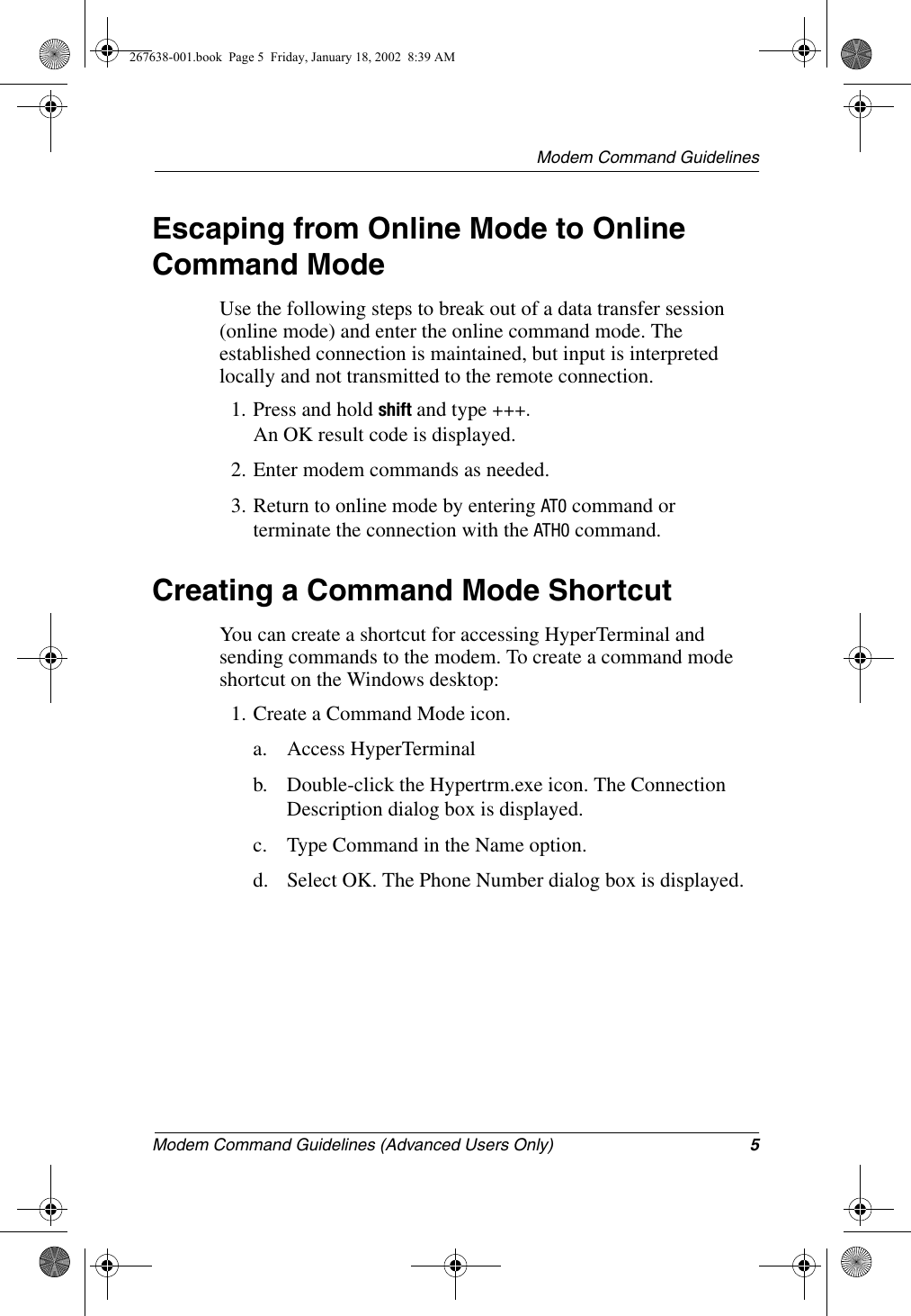 Modem Command Guidelines (Advanced Users Only)