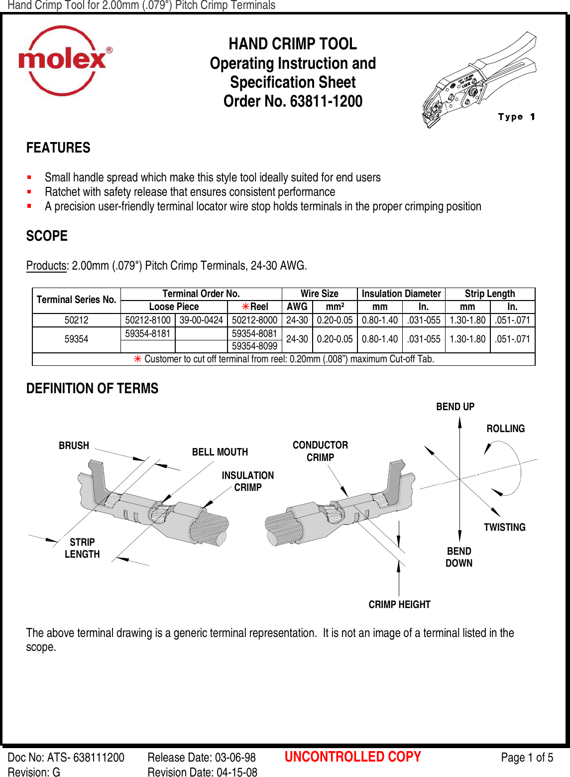 Page 1 of 5 - Molex Hand Crimp Tool Instructions