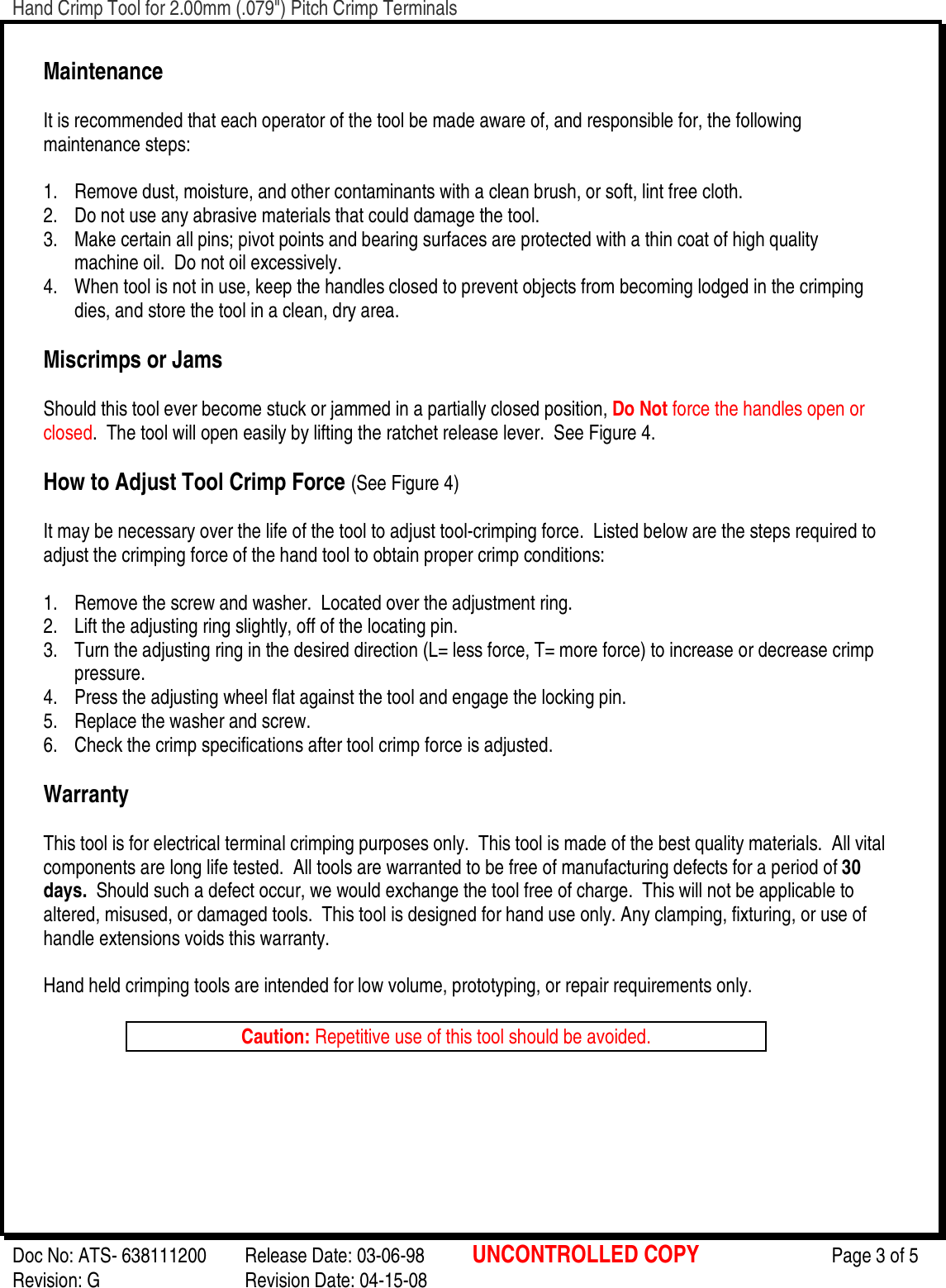 Page 3 of 5 - Molex Hand Crimp Tool Instructions